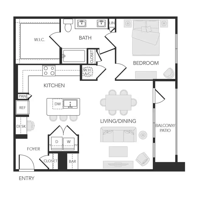 1BR 1BA (A08 - 949 SF) 11107 floor plan